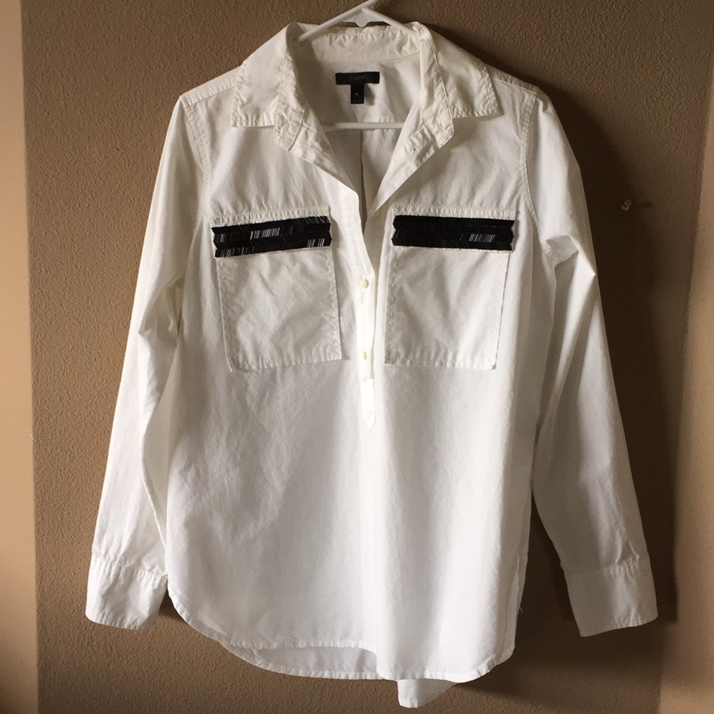 Woman’s J. Crew tunic length poplin blouse. EUC‼️